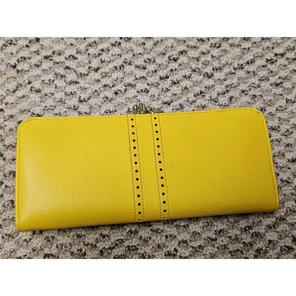 New Vintage Baronet Leather Yellow‎ Wallet Credit Cards Kisslock Change Purse